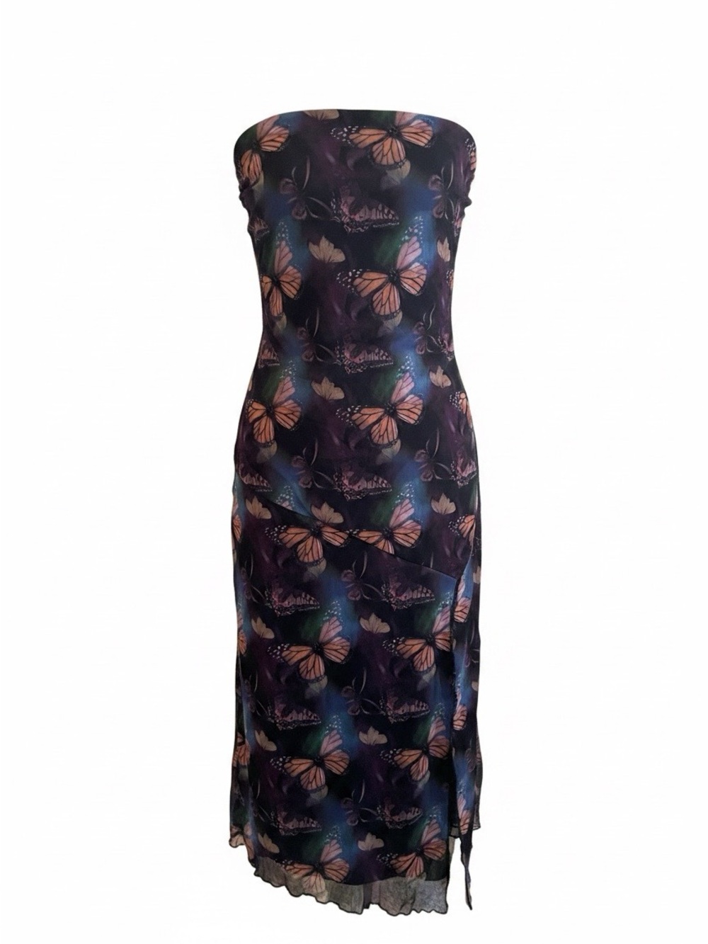 Justify Strapless Butterfly-Print Midi Dress in Purple and Peach